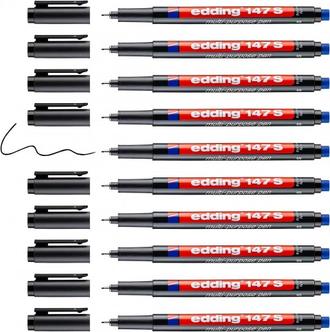 Edding 147 S 0.3mm Silgili Permanent Asetat Kalemi Siyah 10'lu Kutu