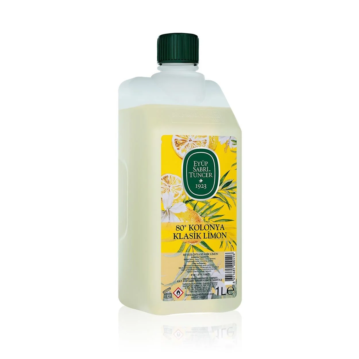 Eyüp Sabri Tuncer Kolonya 1 Litre Limon - Pet Şişe Koruma Kapaklı /