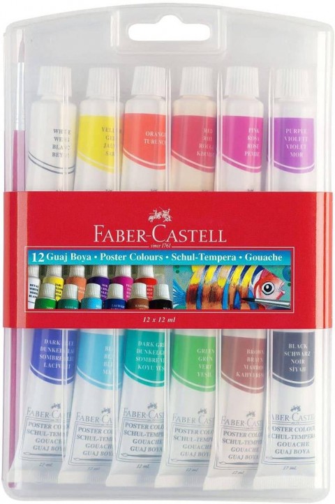 Faber Castell 12 Renk x12ml Plastik Kutulu Tüp Guaj Boya