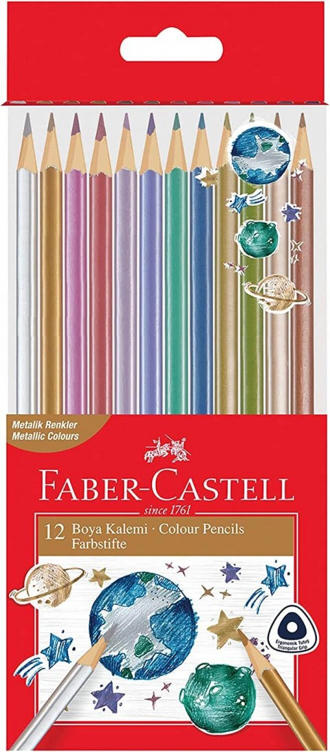 Faber Castell 12'li Kuru Boya Kalemi - Metalik