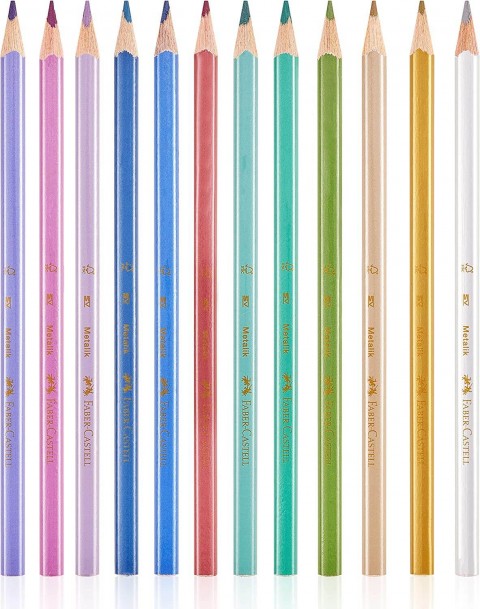 Faber Castell 12'li Kuru Boya Kalemi - Metalik