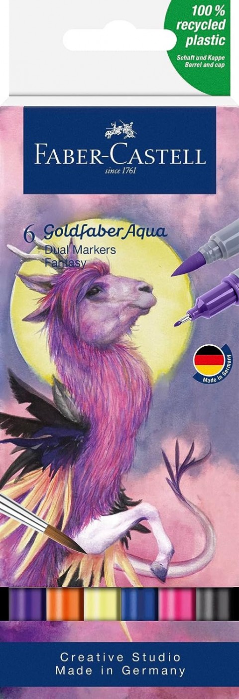 Faber-Castell Goldfaber Aqua Çift Uçlu Markör, Kaligrafi, 6‘lı Fantasy / 164526