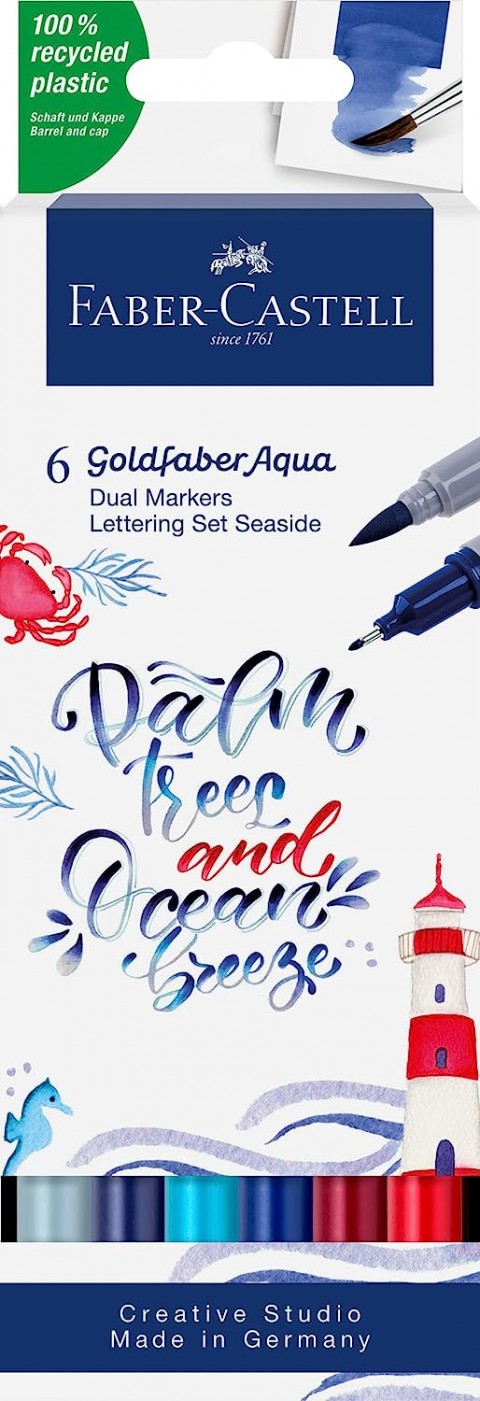 Faber-Castell Goldfaber Aqua Çift Uçlu Markör, Kaligrafi, 6‘lı Seaside / 164519