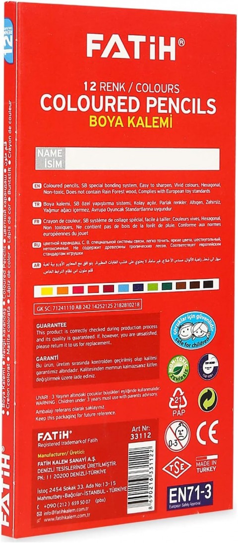 Fatih 12'li Tam Boya Kuru Boya Karton Kutu / 33112
