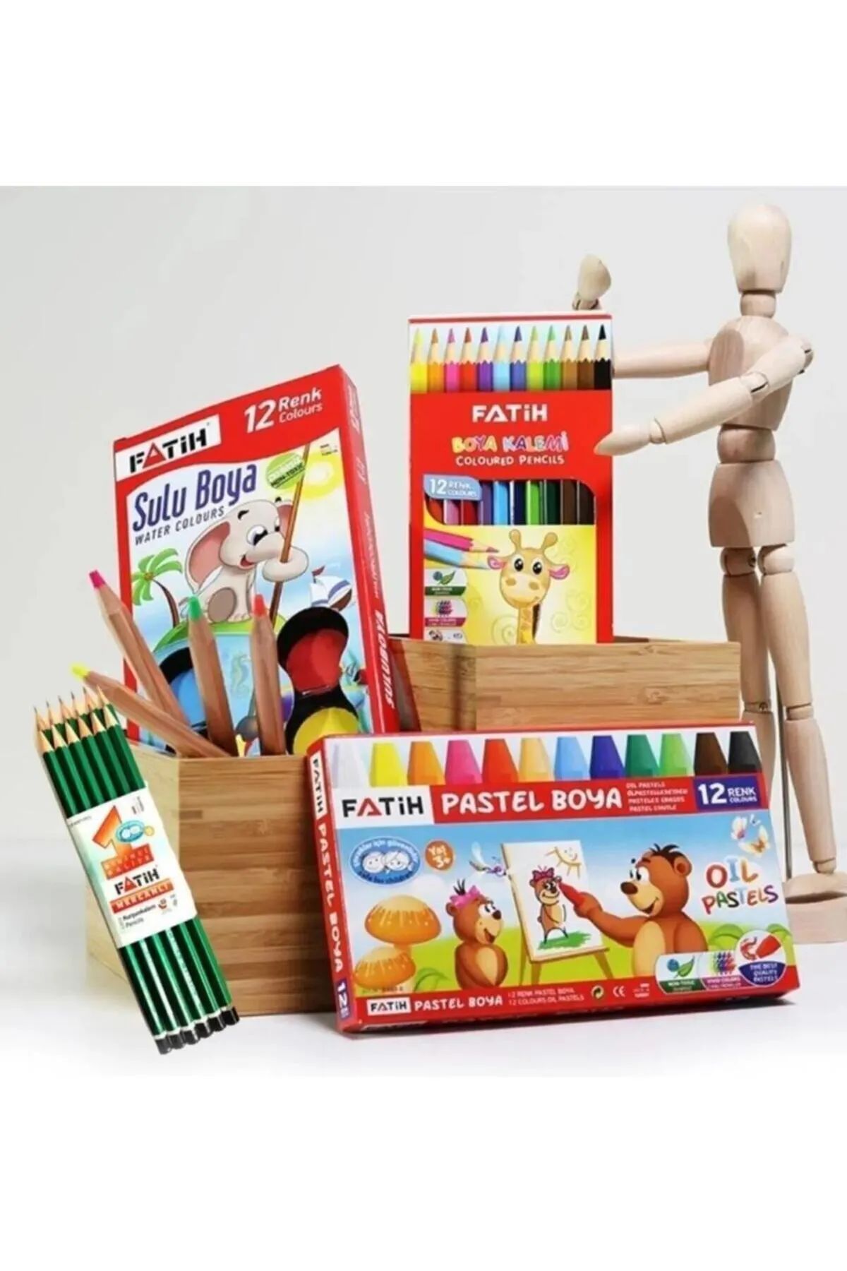 FATİH 4'lü Okul Seti - (12'li Mercanlı KurşunKalem + 12'li Kuru Boya + 12'li Pastel Boya + 12'li Sulu Boya)