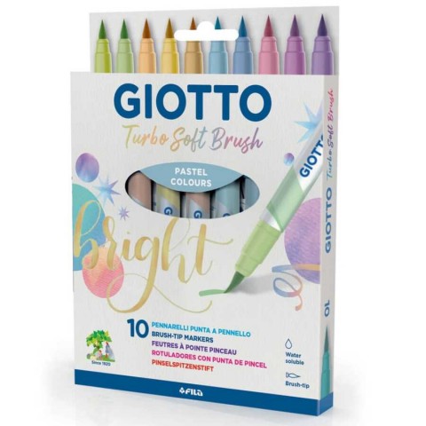 Giotto Turbo 10'lu Fırça Uçlu Keçeli Boya Kalemi - Pastel Renkler