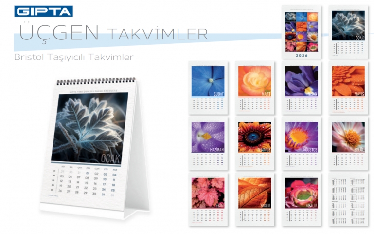 Gıpta 2026 13X19.5cm Bristol Üçgen Masaüstü Takvim Flower - 1 Adet / 3-13195BRS2061