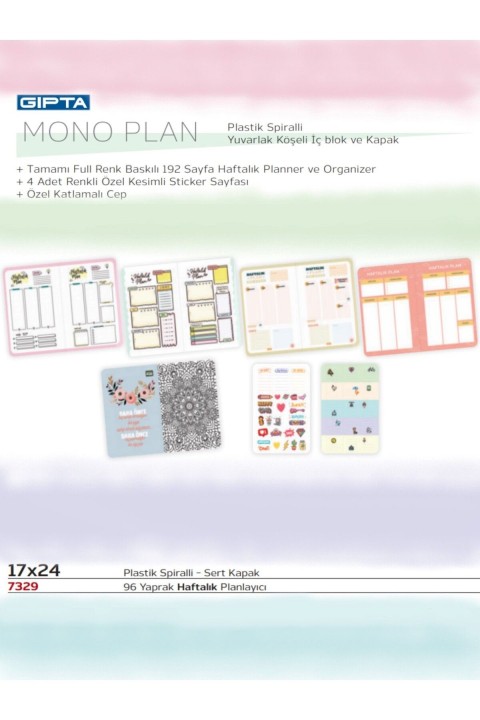 Gıpta Mono Plan Spiralli Sevilmek Sevmek Sert Kapak 96 Yaprak 17*24 Haftalık Planlayıcı / B-30