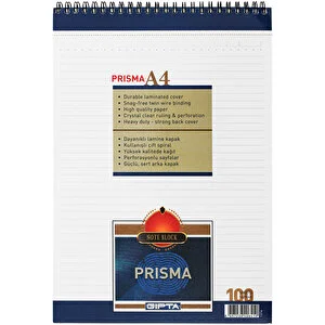 Gıpta Prisma A4 100yp Üstten Spiralli Bloknot Not Defteri Çizgili / B34