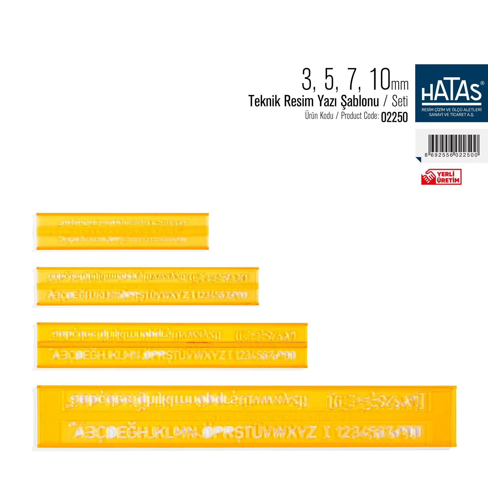 Hatas Teknik Resim Yazı Şablonu Seti 3-5-7-10mm / 02250