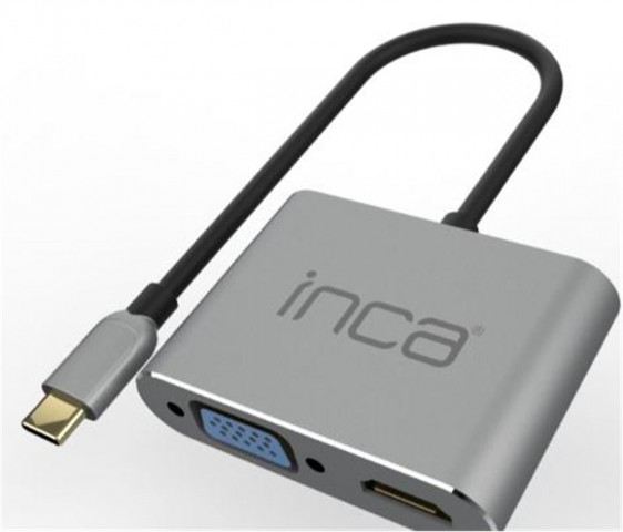 Inca ITPC-06TX USB C 4in1 – HDMI+VGA+USB+Güç Dağıtım Adap 4K@30Hz HDMI Çoklayıcı 100W PD Güçı