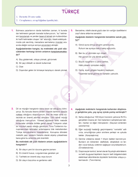 Karekök Yayınları 8. Sınıf  LGS 1. Dönem Denemeleri