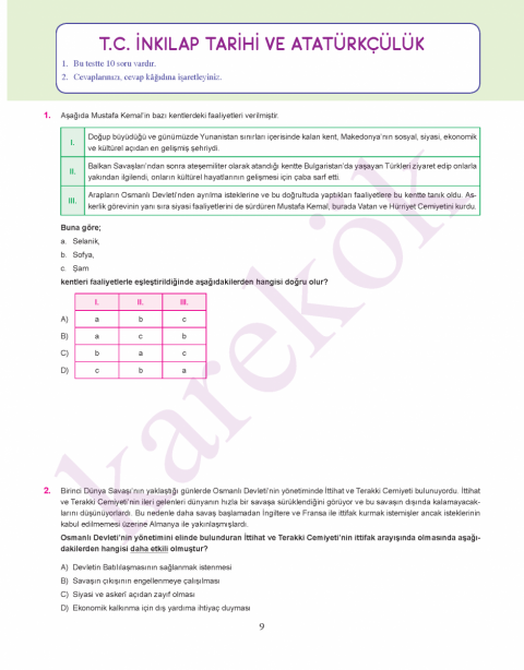 Karekök Yayınları 8. Sınıf  LGS 1. Dönem Denemeleri