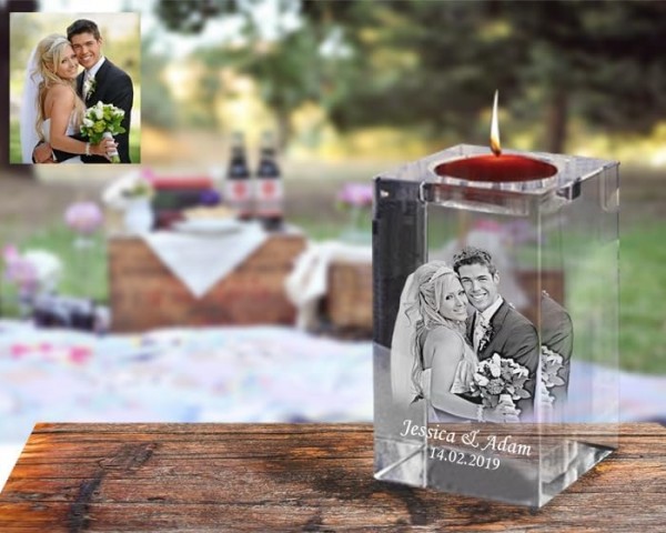 Kişiye Özel Tasarımlı 3D Fotoğraflı Kristal Mumluk Hediyelik Anı / 1850