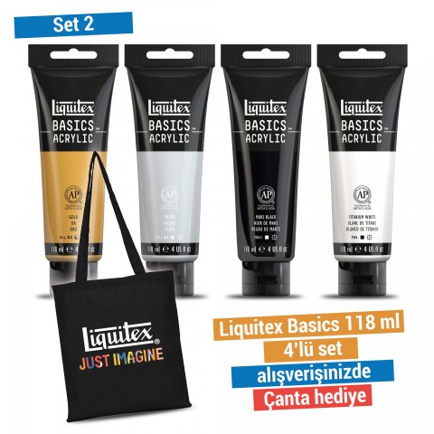 Liquitex Basics 118ml Monochrome Luxe Colors 4 Renk Akrilik Boya Seti - Çanta Hediyeli
