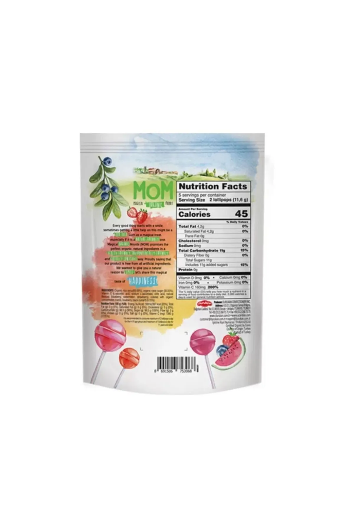 Mom Organik Lolipop (çilek, Karpuz, Yaban Mersini Ve C Vitamini) - 1 Paket