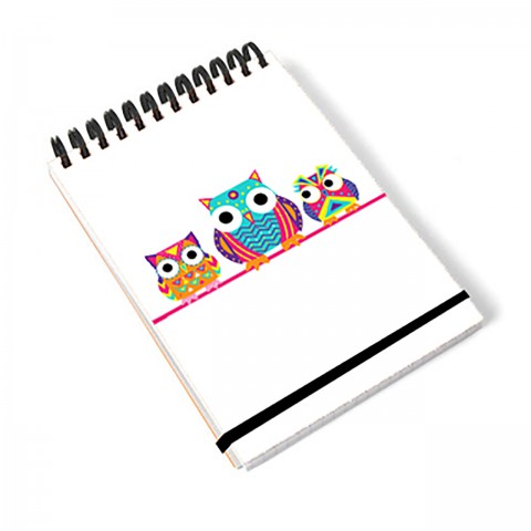 Paklon Desenli Sert Kapak 11x14 Cm Üstten Spiralli Defter 100 Yp Düz - Baykuş