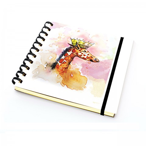 Paklon Desenli Sert Kapak 14x14 Cm Spiralli Defter 100 Yp Çizgili - Zürafa