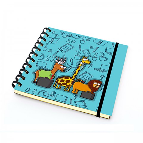 Paklon Desenli Sert Kapak 14x14 Cm Spiralli Defter 100 Yp Kareli - Hayvanlar Alemi