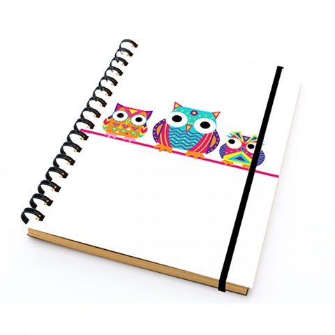 Paklon Desenli Sert Kapak 14x21 Cm Spiralli Defter 80 Yp Çizgili - Baykuş