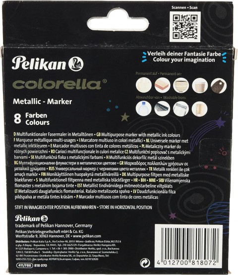 Pelikan Colorella 8'li Jumbo Metalik Keçeli Boya Kalemi / 411-FB8