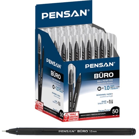Pensan Büro 1.0mm Tükenmez Kalem 50'li Kutu - Siyah