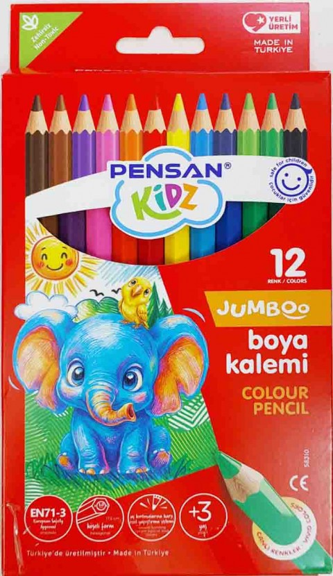Pensan12 Renk Jumbo Tam Boy Kuru Boya Kalemi / 58310