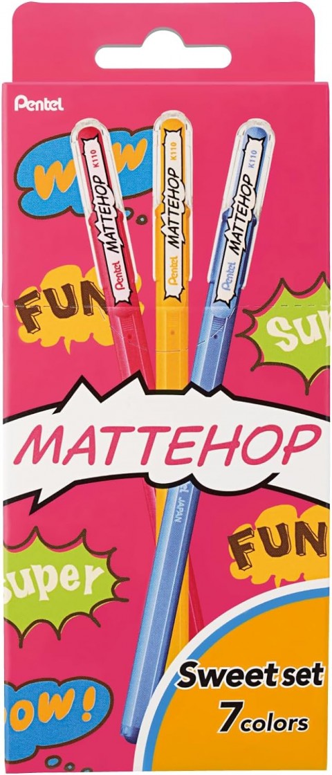 Pentel MatteHop 1.0mm 7'li Siyah Kağıda Yazabilen Jel Kalem Set - Sweet Colors / V7STB