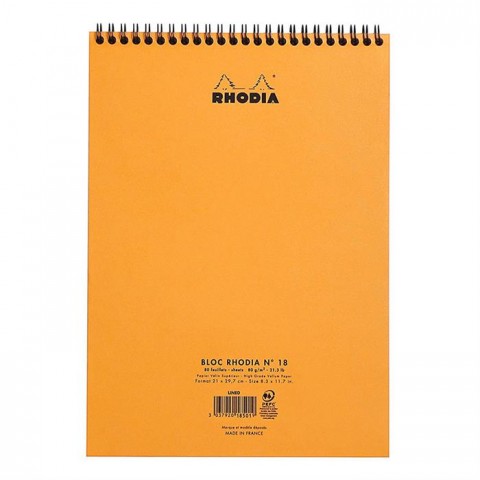 Rhodia Basics A4 Üstten Spiralli 80yp Çizgili Bloknot Turuncu / 18501