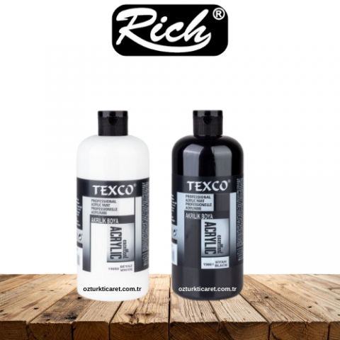 Rich Texco 400ml Akrilik Boya Set / Beyaz + Siyah | Profesyonel Akrilik Boya