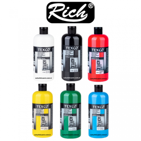 Rich Texco 400ml Akrilik Boya Set - 6 Ana Renk | Profesyonel Akrilik Boya