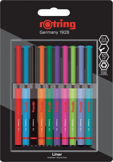 Rotring Fineliner 0.4mm 10'lu Keçe Uçlu Kalem Canlı Renkler Set