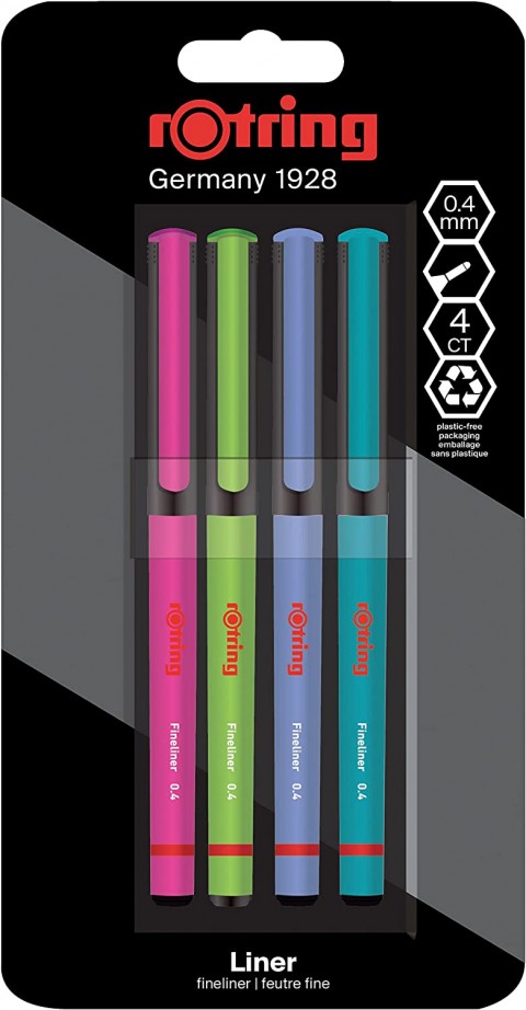 Rotring Fineliner 0.4mm 4'lü Keçe Uçlu Kalem Canlı Renkler Set