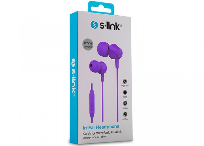 S-link SL-KU160 Mobil Telefon Uyumlu Kulak İçi Mikrofonlu Kulaklık 120cm Mor