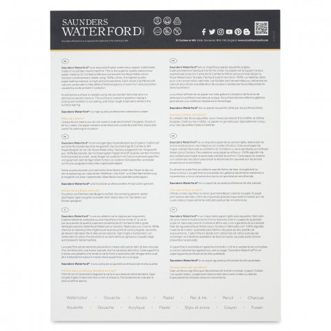 Saunders Waterford Hot Pressed 23x31cm 300gr 12 Yaprak Profesyonel Suluboya Blok / T46230001011C