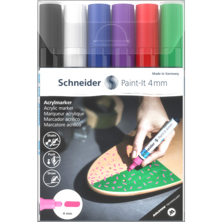 Schneider Akrilik Markör 4mm 6'lı Ana Renkler Set / 120295