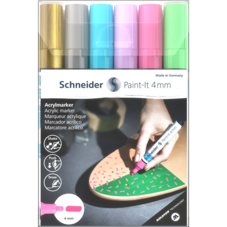 Schneider Akrilik Markör 4mm 6'lı Parlak Renkler Set / 120296