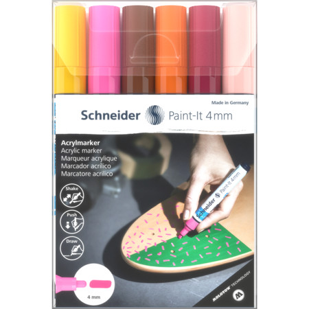 Schneider Akrilik Markör 4mm 6'lı Soluk Renkler Set / 120297