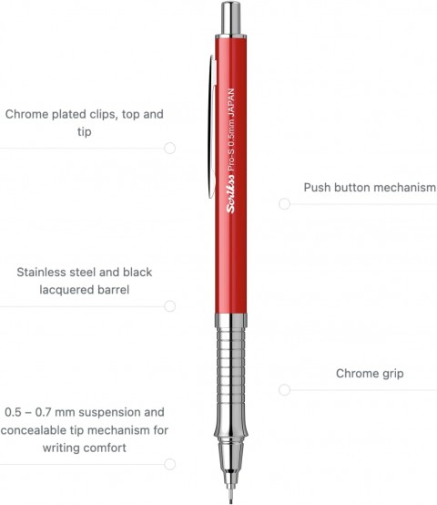 Scrikss Pro-S 0.5mm Mekanik Kurşun Kalem Kırmızı /