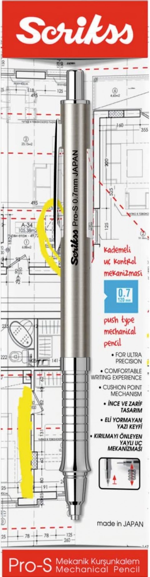 Scrikss Pro-S 0.7mm Mekanik Kurşun Kalem Gümüş /