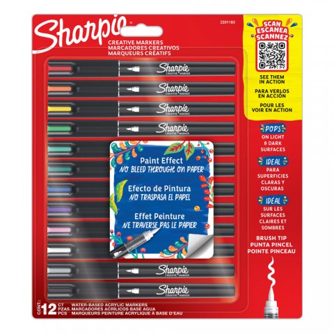 Sharpie Acrylic Paint Markers 12li Fırça Uç Akrilik Markör Kalem Seti / 2201183