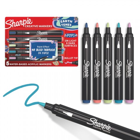 Sharpie Acrylic Paint Markers Earth Tones 5'li Yuvarlak Uç Akrilik Markör Kalem Seti / 2213380