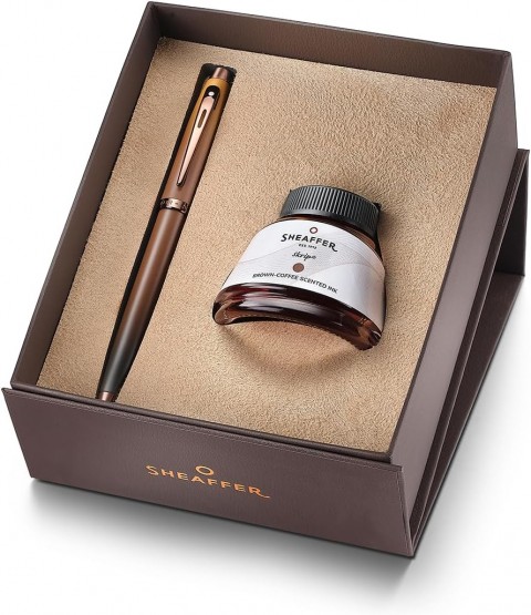 Sheaffer 100 Coffee Edition Dolma Kalem Mürekkep Hediyelik Kalem Seti ,M Uç ,Mat Kahve / 9374S-0