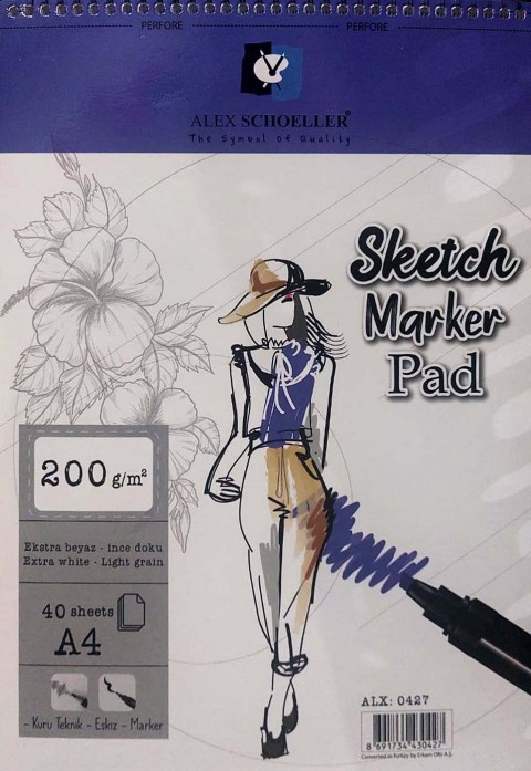 Alex Schoeller Sketch Marker Pad 200gr A4 40yp Spiralli Çizim Defteri