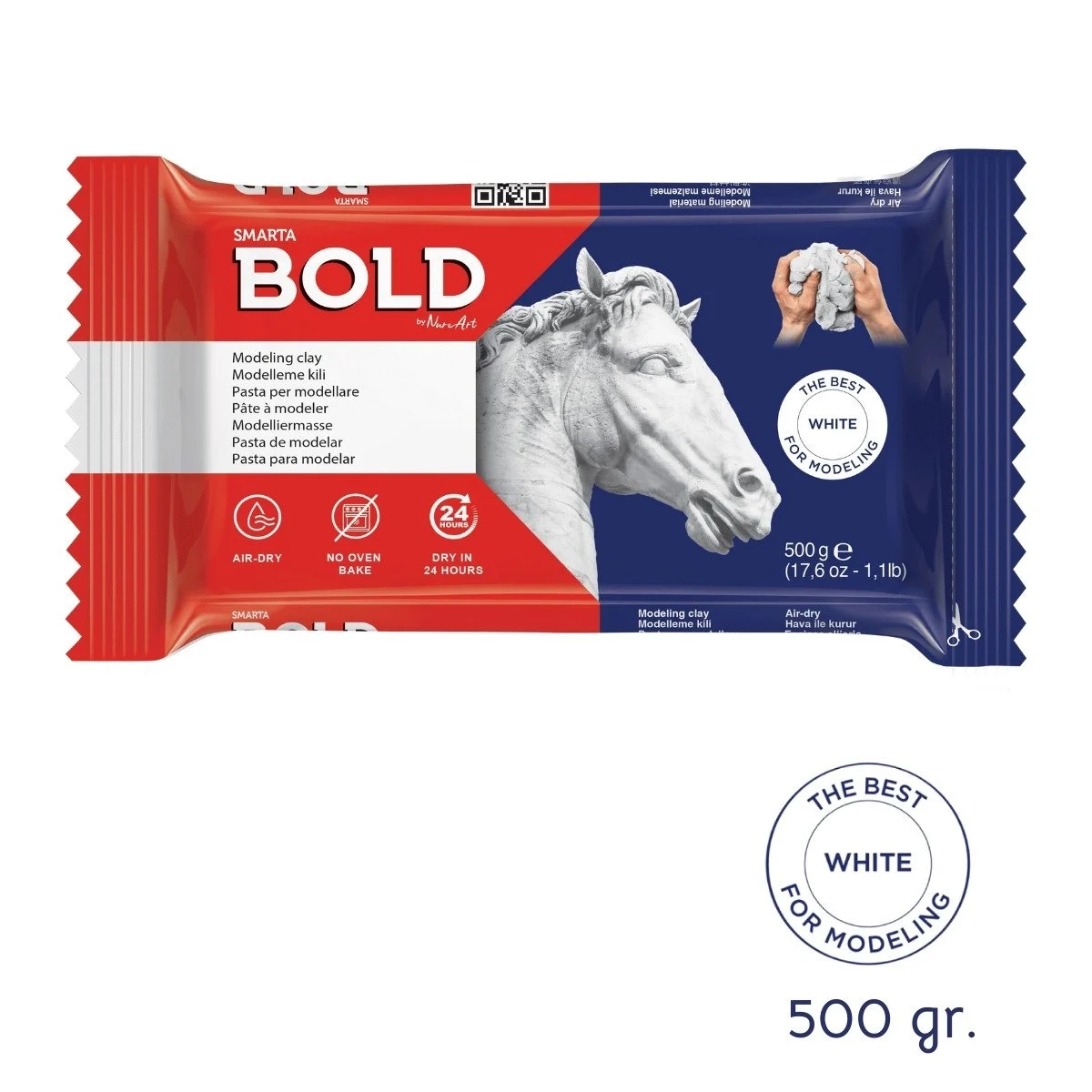 Smarta Bold Modeling Clay 500gr Hava İle Kuruyan Seramik Kili Beyaz /