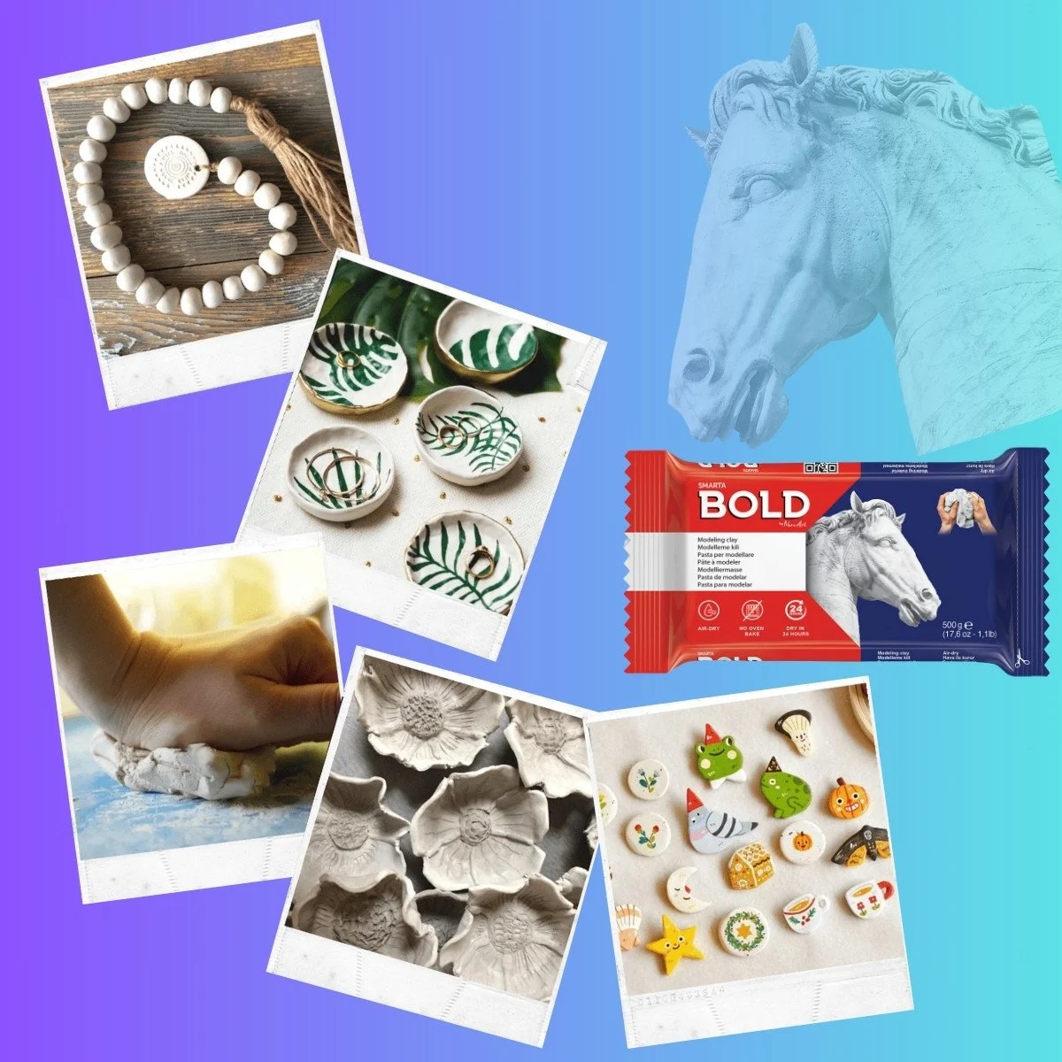Smarta Bold Modeling Clay 500gr Hava İle Kuruyan Seramik Kili Beyaz /