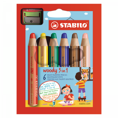 Stabilo Woody Kuru Boya 3in1 6 Renk + Kalemtraş
