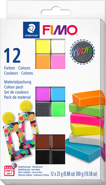 Staedtler Fimo Effect 25gr x 12 Renk Polimer Kil Set, Neon Renkler / C12-3