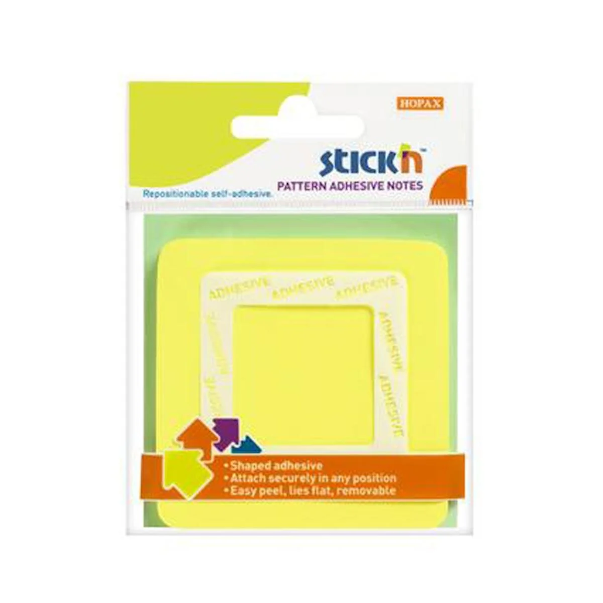 Stickn Patern Adhesive Notes Ortadan Yapışkanlı Not Kağıdı - Sarı Kare / 21541