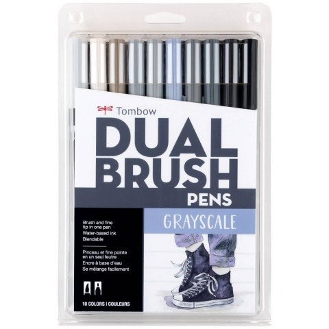 Tombow ABT Dual Brush Pen Grafik Kalemi 10'lu Set - Grayscale